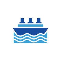 a blue and white ship icon on a white background vector