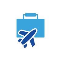 a blue suitcase with an airplane on it vector