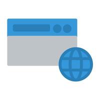 a blue and gray globe icon next to a web browser vector