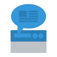 a blue speech bubble with a computer and a speech bubble vector