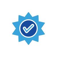 a blue star with a tick on it vector