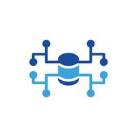 a blue and white logo with a computer and a computer vector
