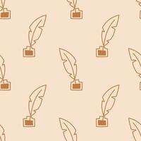 Quill Feather in Inkwell Seamless Pattern vector