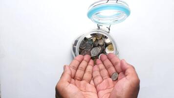 Close up of man hand counting coins , video
