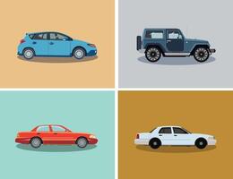 Set of colored passenger cars in flat design. Side view. vector