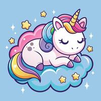 kawaii unicorn sleeping on a cloud.eps vector