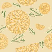 Editable Outline Style Orange with Leaves Vectorized Illustration Seamless Pattern for Creating Background and Decorative Element About Healthy Life or Farming vector