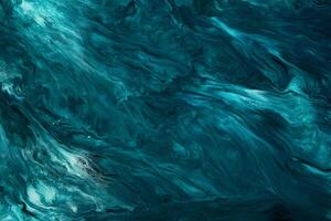 Fluid Art. Liquid dark turquoise abstract drips and wave. Marble effect background or texture photo