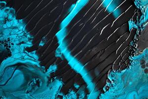 Fluid Art. Blue abstract wave swirls on black background. Marble effect background or texture photo