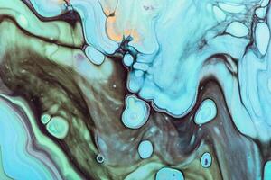 Pastel blue spots and mint waves. Acrylic Fluid Art. Abstract stone background or texture photo