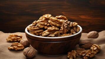 A single walnut, poised on an eco canvas, epitomizes nutritious snacking footage for background video