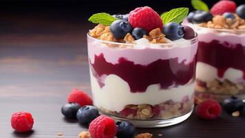 A DIY creation of raspberry, blueberry, yogurt, and crunchy granola footage for background video