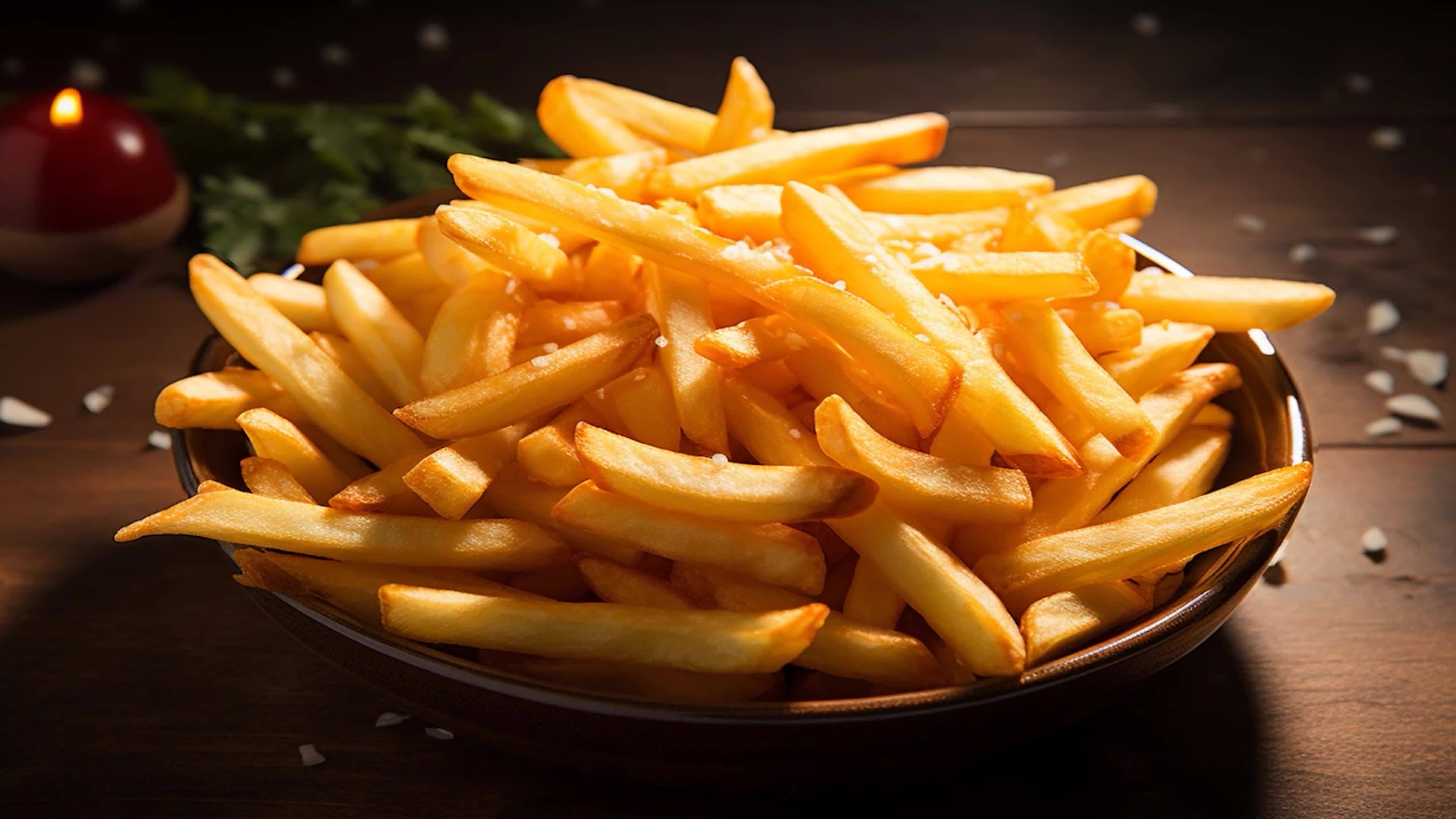 French fry perfection in a top down up close snapshot 3d Motion