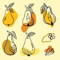 Pear hand drawn style with abstract shapes. Food eco template for menu, pear jam and juice label, tea banner. illustration vector