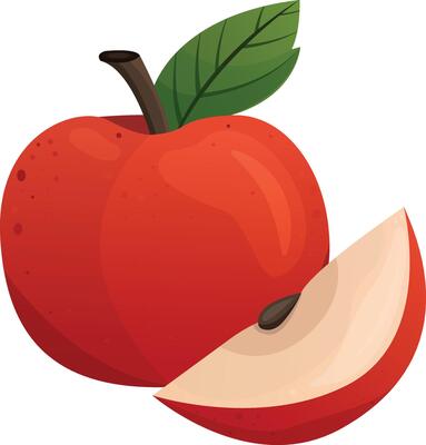 Apple and slice. Fruit illustration for farm, market, menu. Healthy food design