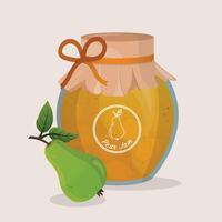 Jar with pear jam. Homemade pear jam in a glass jar. flat cartoon illustration. White background, isolated. illustration vector