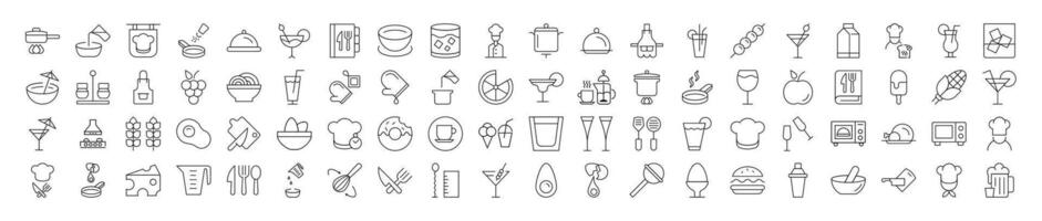 Signs of cooking, food, drinks, kitchen for Shops and Stores. Suitable for books, stores, shops. Editable stroke in minimalistic outline style. Symbol for design vector