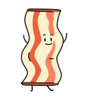 Funny sllice of bacon doodle kawaii character illustration with outline isolated on white. vector