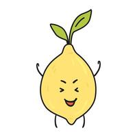 Funny lemon doodle kawaii character illustration with outline isolated on white. vector