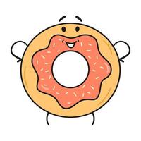 Funny donut doodle kawaii character illustration with outline isolated on white. vector