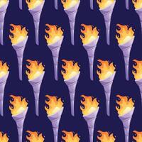 Ancient metal silver Medieval torch with burning fire. Cartoon element for pc game, flaming torchlight or lighting flambeau. seamless cartoon pattern. vector