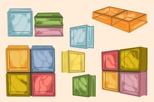 Glass block bricks for walls and interior, wave surface design, elements different angles. Contemporary hand drawn modern illustration vector