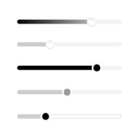 Slider volume control bar icon set in different styles. Brightness level adjusting controller illustration. Web and App interface navigation multimedia settings. Power level template. vector