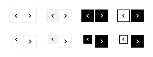 Slider arrow buttons icon set. Website slider navigation symbols. Next and previous squared buttons for app interface. Web arrow buttons illustration. vector