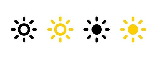Sun icon. Screen brightness symbol. Sunlight illustration. Heat and worm sign. Sunrise concept. Light brightness level button pictogram for website and app interface. Summer concept. vector