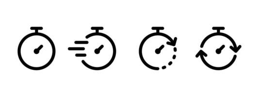 Timer icon set. Alarm clock symbol. Watch countdown illustration. Stopwatch sign. Hours, minutes and seconds concept. Simple express pictogram outline collection. vector