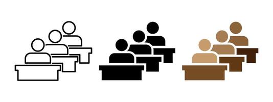 Audience icon. Group of pupil studying at the classroom. Person sitting at the school desk illustration. Group of students listening the lecture. People audience concept. vector
