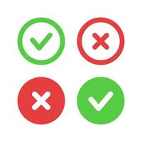 Check and cross mark icons. Red and green circle tick symbol. Yes and No sign. Checkmark illustration. Correct and wrong rounded web buttons concept. vector