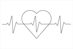 Line art health heart, Continuous lines heart beats drawing. Wave pulse. vector