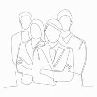 Continuous line art of group of corporate people. vector