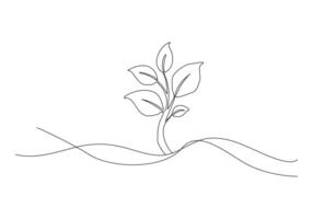 Continuous Line Drawing Of A Plant, Single Line Drawing with Editable Stroke. vector