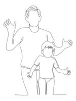 Continuous line art of a Single Father and Baby. vector