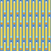 Seamless school pattern with cartoon yellow pencil on blue background in flat style. vector