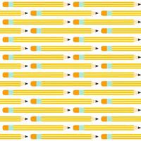 Seamless pattern with cartoon yellow pencil in flat style. School background isolated on white. vector