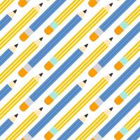 Seamless pattern with cartoon yellow pencil in flat style. School background isolated on white. vector