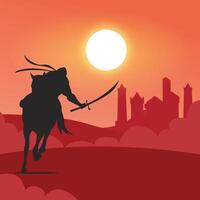 Arabian knight on horse with the red landscape suitable for multiple purpose vector