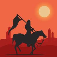 Arabian knight on horse at with the red background suitable for multiple purpose vector