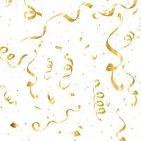 Abstract confetti background design with golden color. Confetti and ribbon falling on a white background. Colorful party elements for birthday, festival, and anniversary celebration. vector