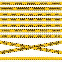 Yellow and black warning tape design with different restriction texts. Construction or police crime scene sign and restriction tape . Seamless caution, under maintenance, do not enter tape. vector