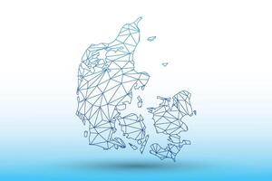 Denmark map of blue color geometric connected lines using triangles vector