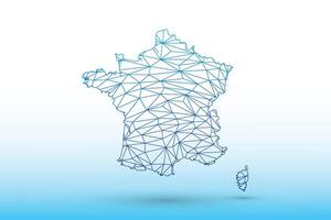 France map of blue color geometric connected lines using triangles vector