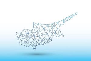 Cyprus map of blue color geometric connected lines using triangles vector
