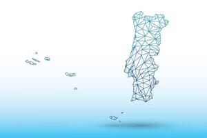 Portugal map of blue color geometric connected lines using triangles vector