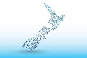 New Zealand map of blue color geometric connected lines using triangles vector