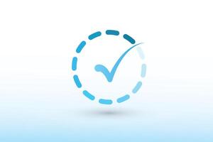 A blue color tick mark or sign inside dashed circle illustration on white background vector