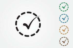 A set of colorful tick signs or marks inside dashed circles vector